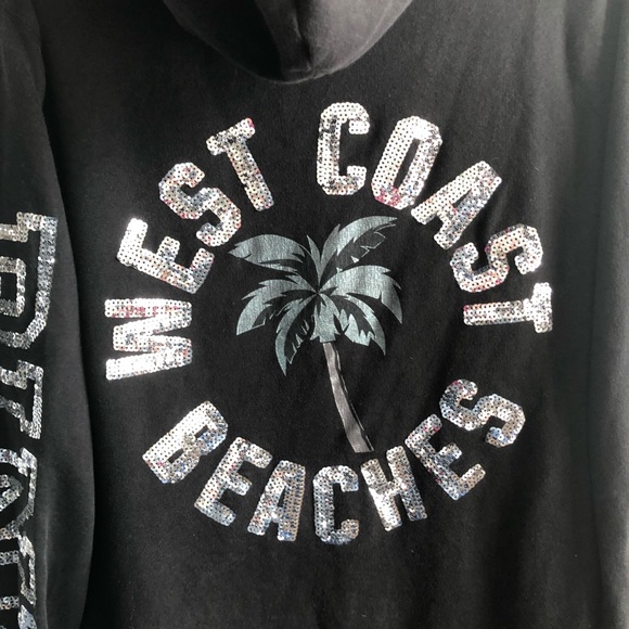 Victoria’s Secret PINK Hoodie Black Sequins LA West Coast Beaches Sz M - Picture 11 of 12
